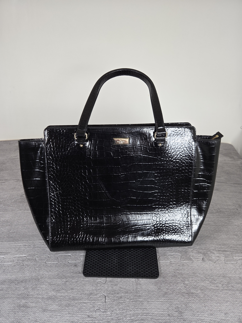 kate spade Black Croc-Embossed Leather Tote